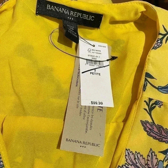 Banana Republic yellow floral wrap midi dress sz 2  Pet - Picture 3 of 6